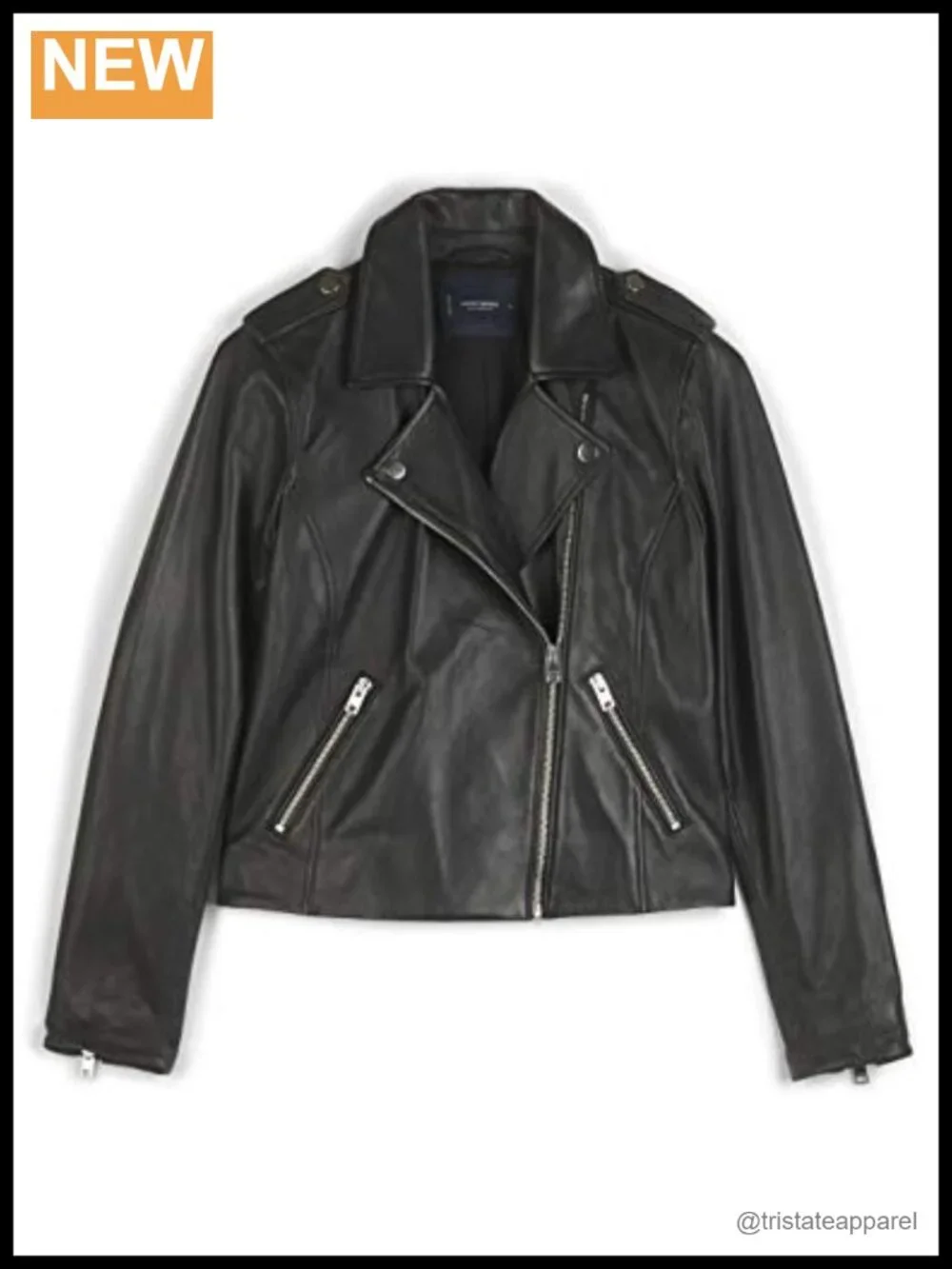 Women's Notched Lapel Leather Moto Jacket Long Sleeve Asymmetric Zipper